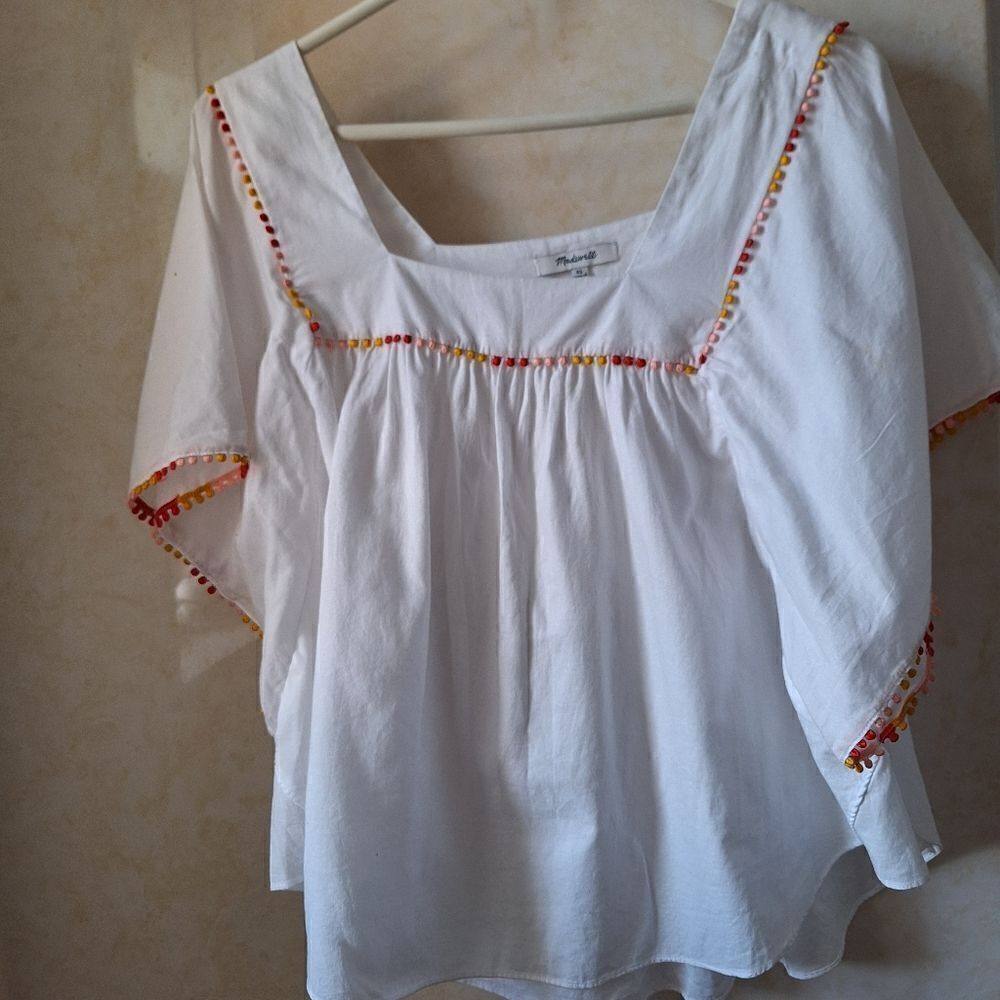 Madewell White Top with Red and Yellow Accents
